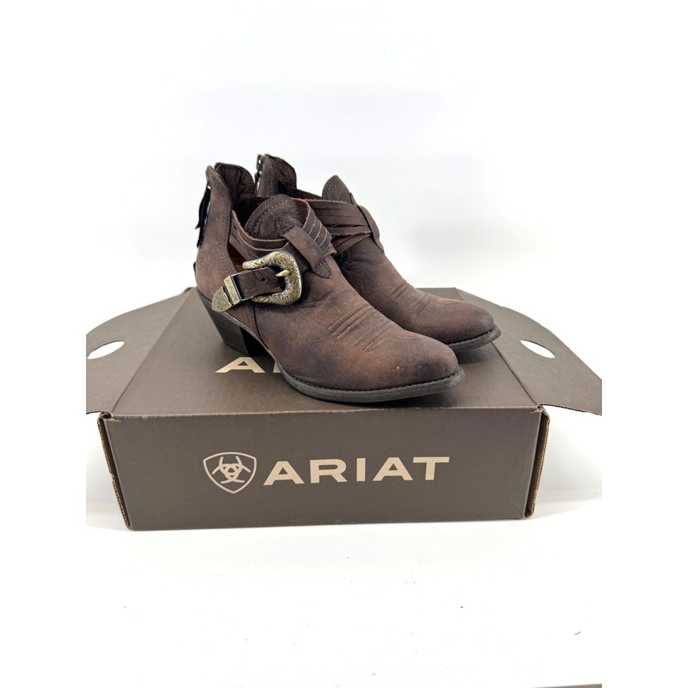 Ariat Alabama Brown Leather Western Ankle Booties Buckle Cowgirl Boho 9